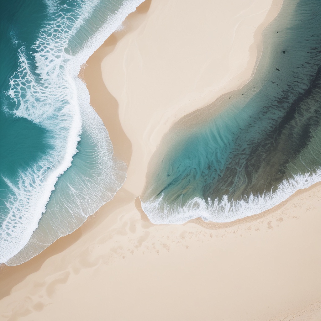 White sandy beach and blue sea viewed from above during summer in Hawaii
